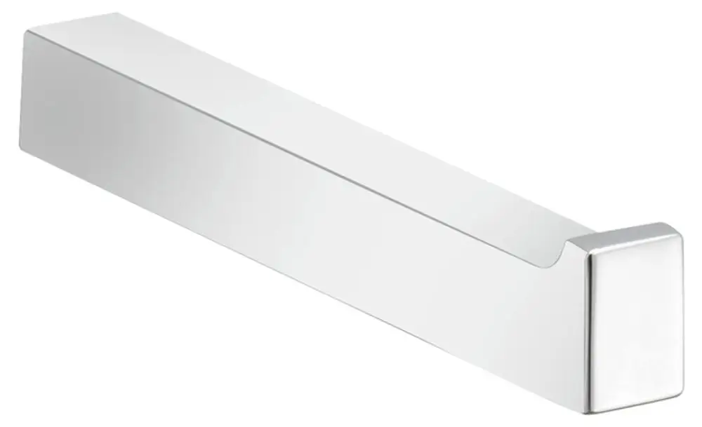 Ersatzrollenhalter von Keuco, rechteckig mit glatter Oberfläche und eckigem Ende, in glänzendem Metallfinish, geeignet für die Wandmontage.